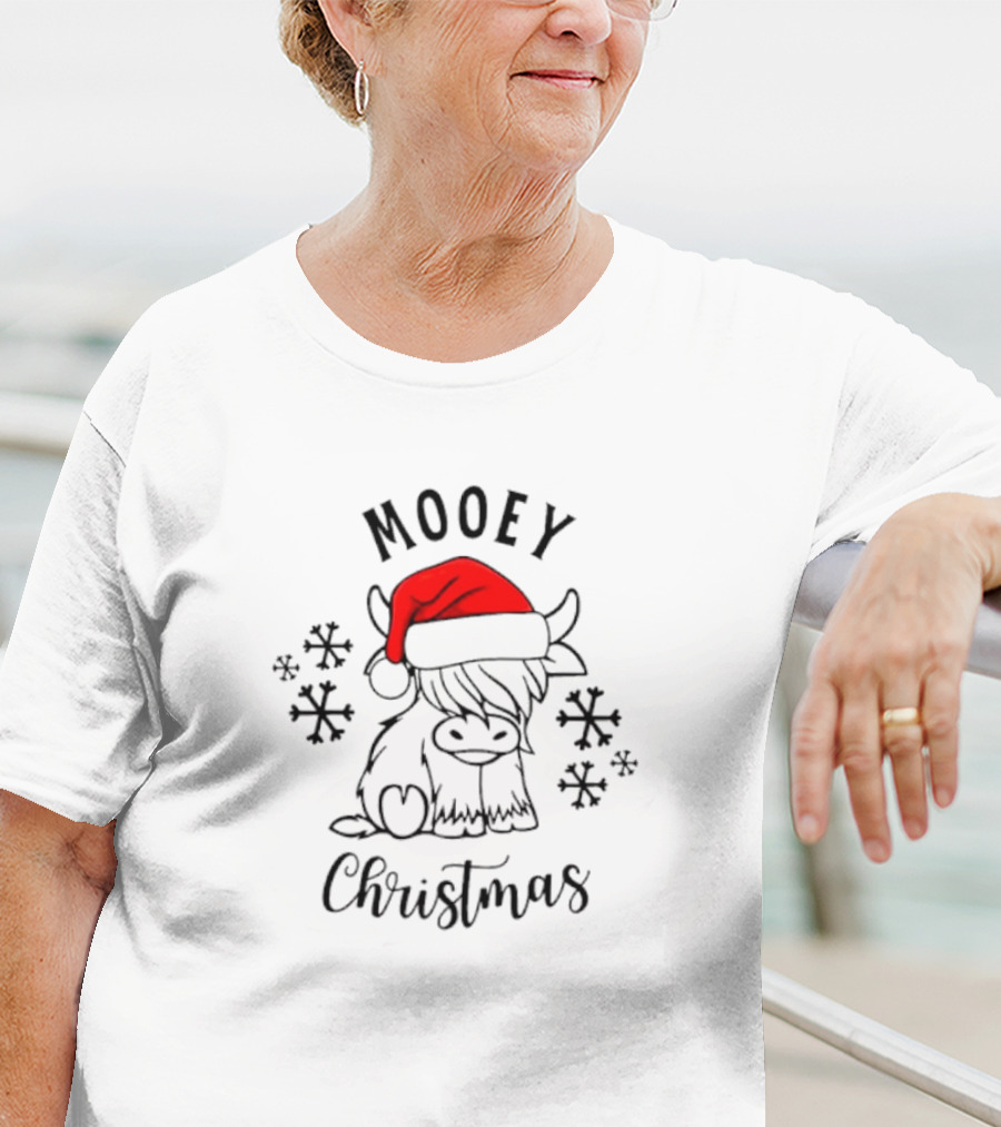 Mooey Christmas Santa Hat Snowflakes T-Shirt