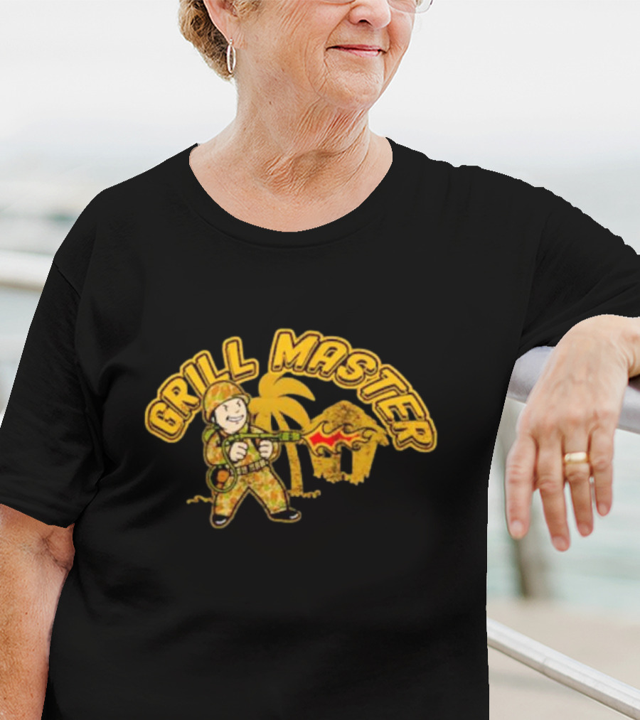 Grill Master BBQ Soldier Tropical Flame Hut T-Shirt