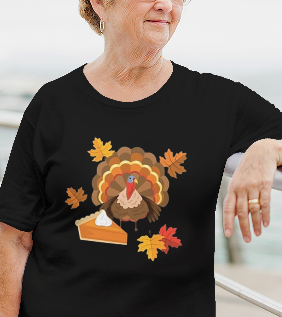 Turkey And Pie With Autumn Leaves T-Shirt