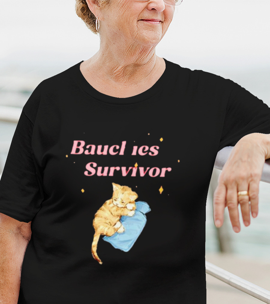 Bauchies Survivor Cat Kitten Holding Blue Blanket T-Shirt