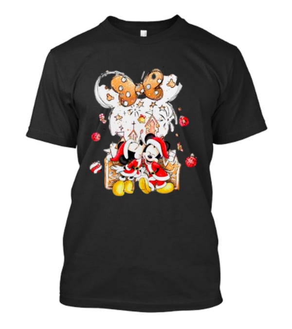 Mickey And Minnie Christmas Castle Gingerbread Mouse Ears Holiday Scene T-Shirt