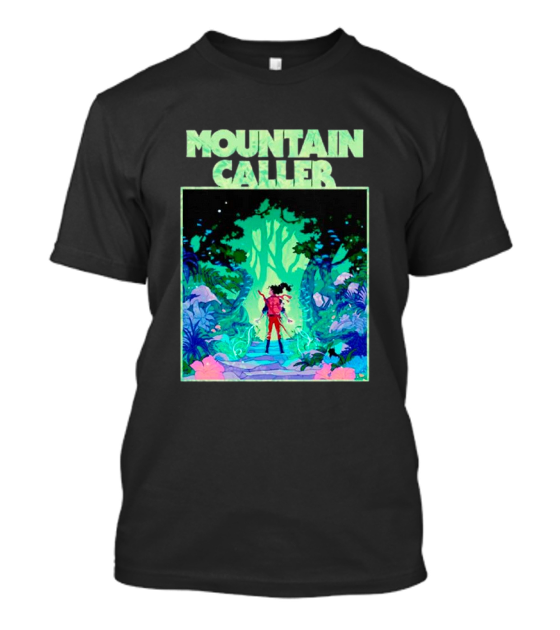 Mountain Caller Green Leaves Enchanted Forest Explorer T-Shirt