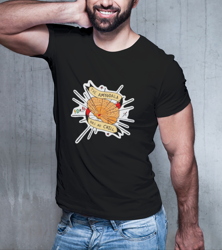 The Amygdala Has No Chill Cartoon Brain With Comic Symbols T-Shirt