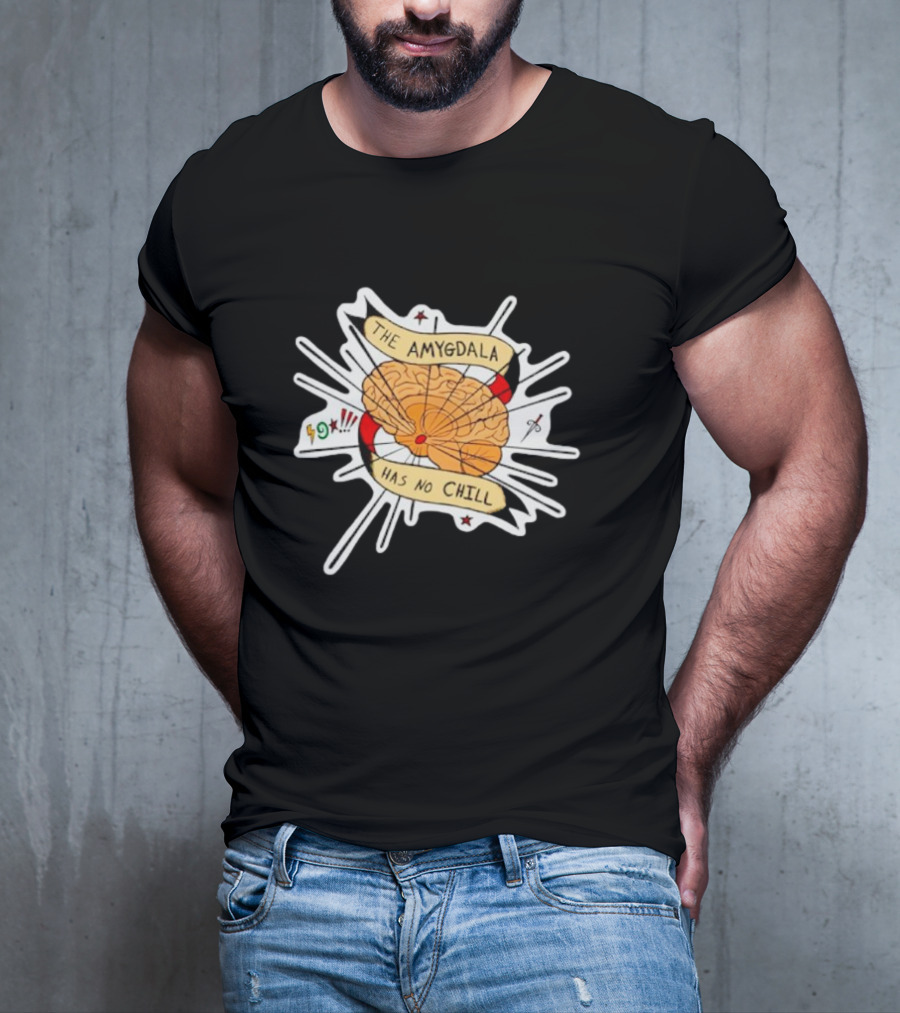 The Amygdala Has No Chill Cartoon Brain With Comic Symbols T-Shirt