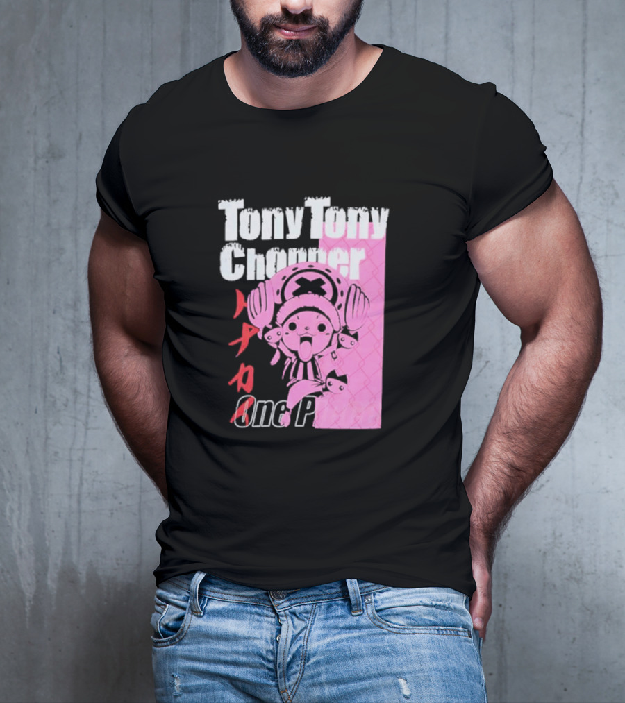 Tony Tony Chopper One Piece Pink Tonal Japanese Text T-Shirt