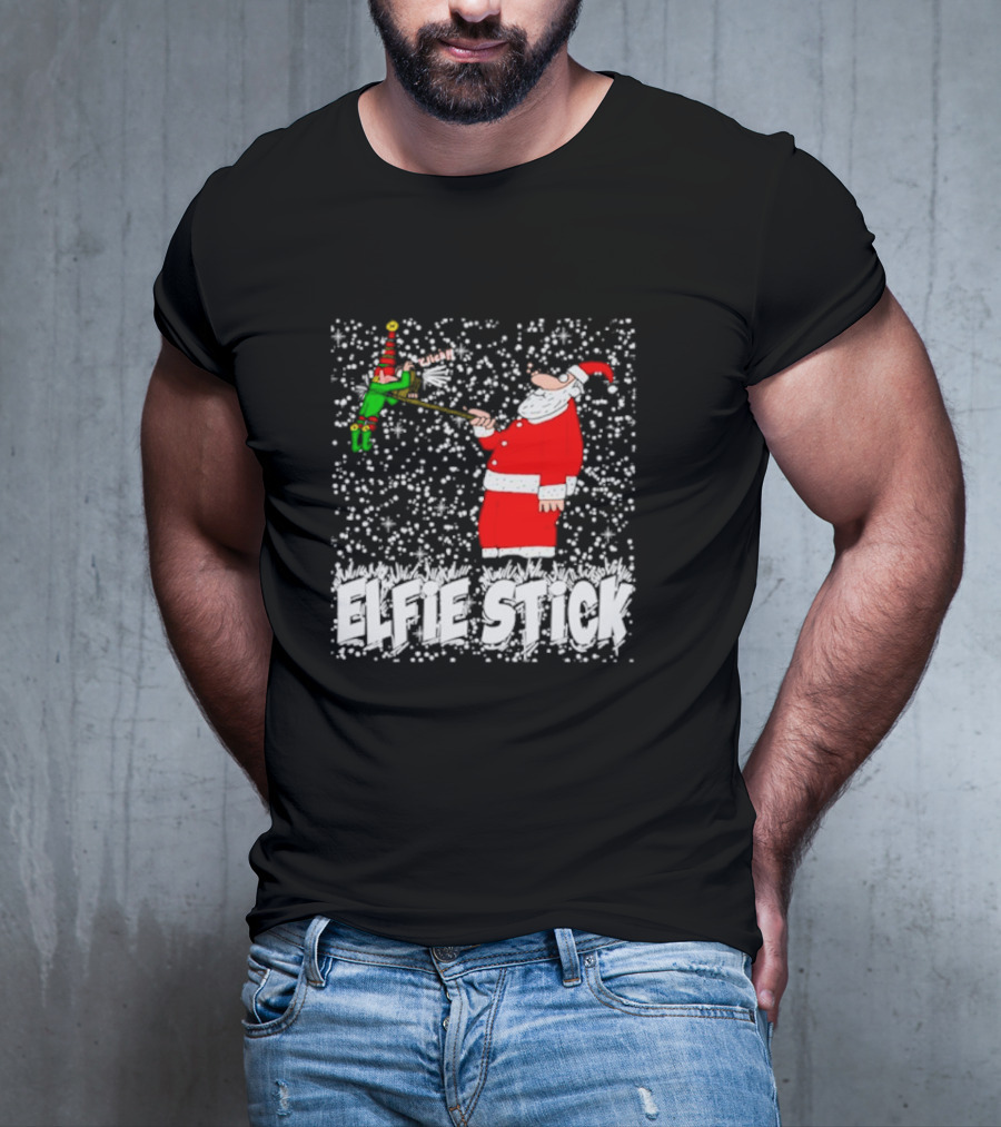 Santa Claus Elfie Stick Funny Christmas Selfie Snowflakes T-Shirt