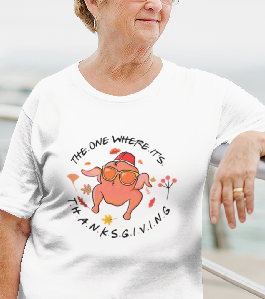 Thanksgiving Friends Turkey In Sunglasses With Fez Hat And Autumn Leaves T-Shirt