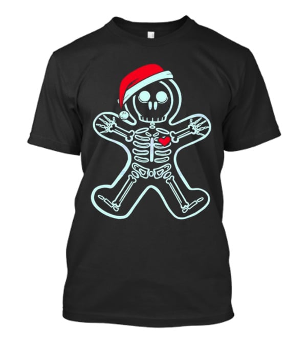 Christmas Xray Gingerbread Man Skeleton With Santa Hat And Heart T-Shirt