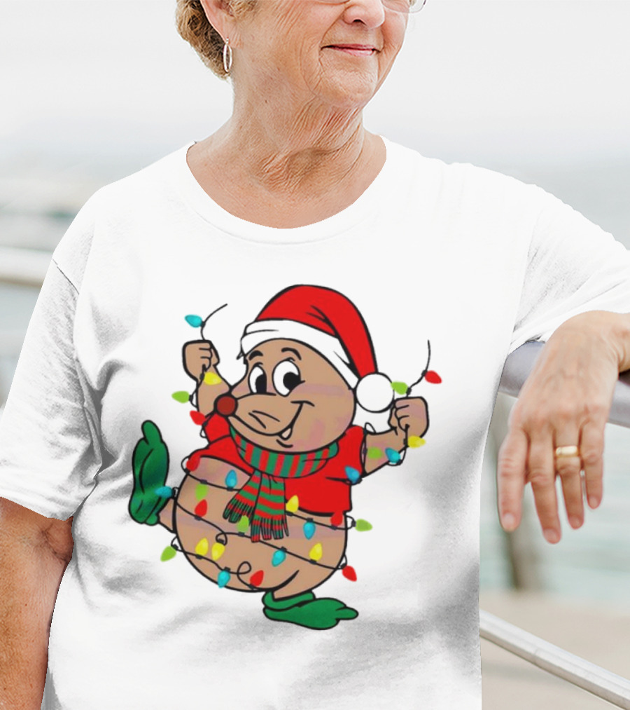 Gus Santa Hat Christmas Lights Cozy Festive Character With Bright Holiday Spirit T-Shirt