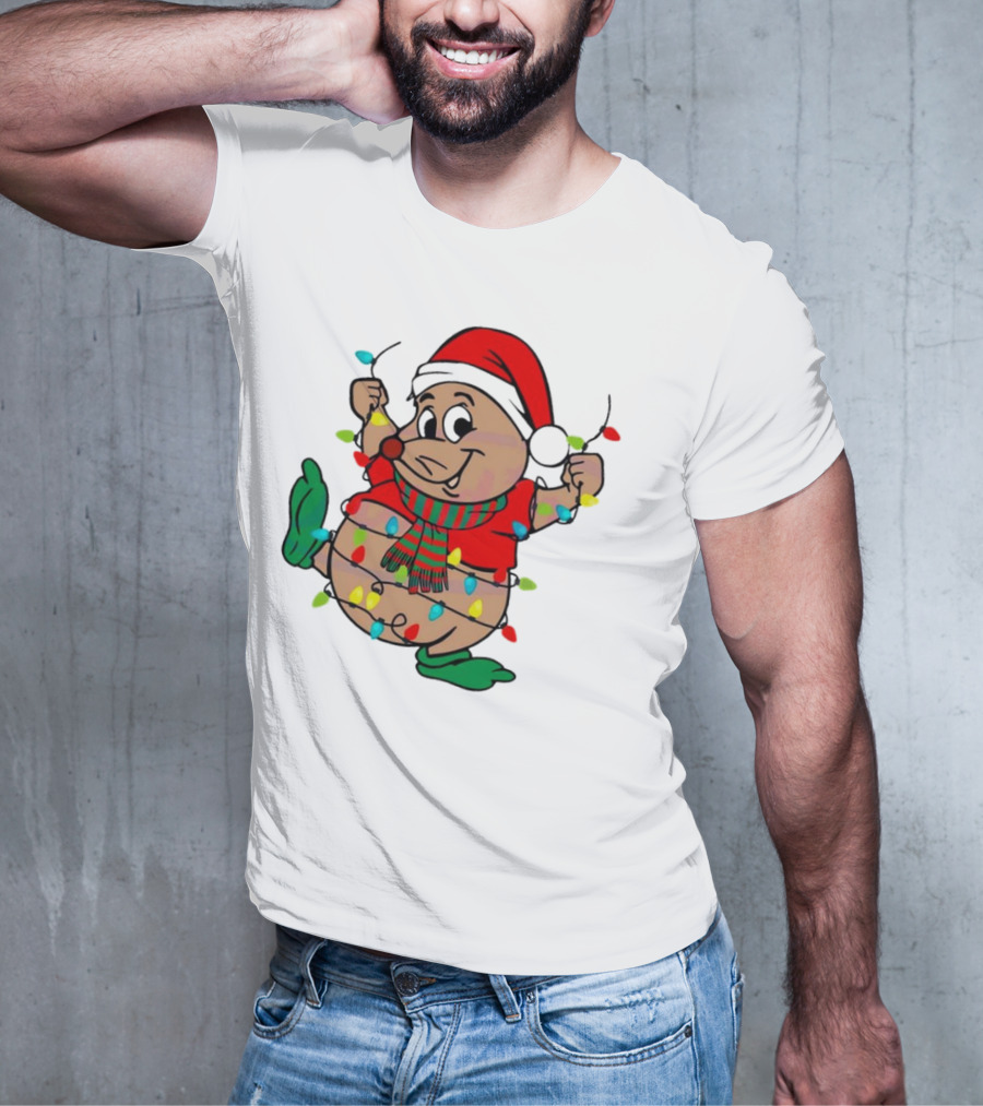 Gus Santa Hat Christmas Lights Cozy Festive Character With Bright Holiday Spirit T-Shirt