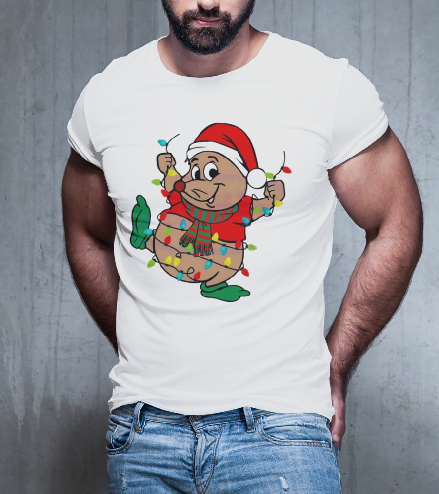 Gus Santa Hat Christmas Lights Cozy Festive Character With Bright Holiday Spirit T-Shirt