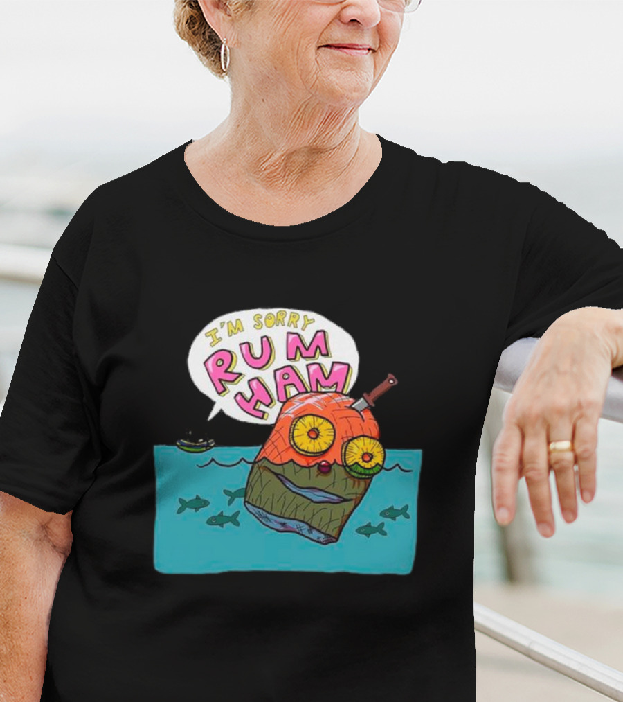 I’m Sorry Rum Ham Cartoon Floating In Water With Knife And Fish T-Shirt