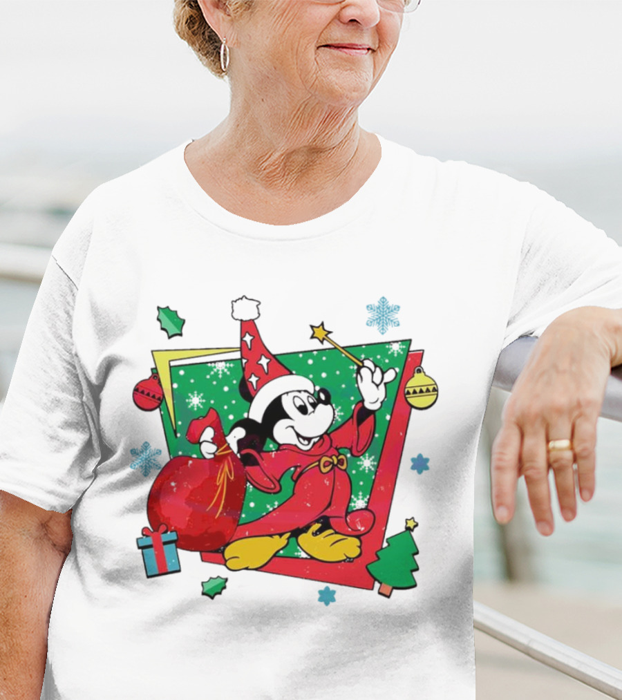 Mickey Sorcerers Apprentice Christmas 90s Magic Holiday T-Shirt