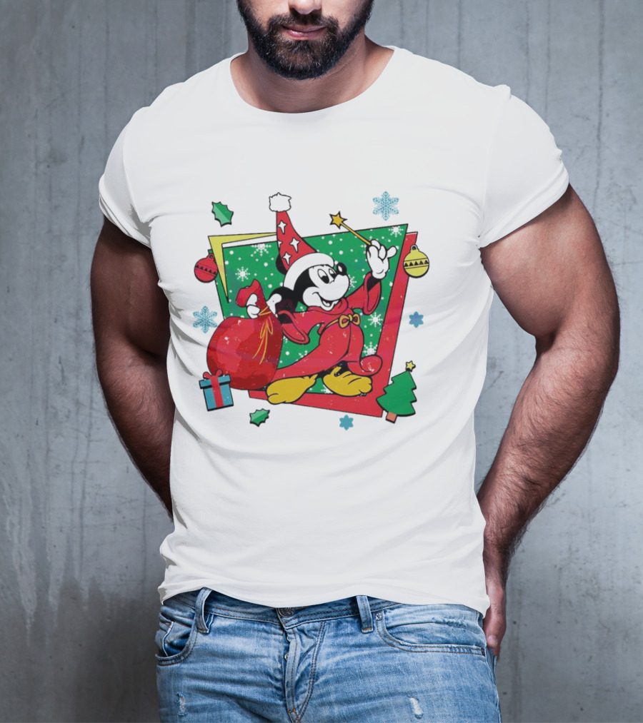 Mickey Sorcerers Apprentice Christmas 90s Magic Holiday T-Shirt
