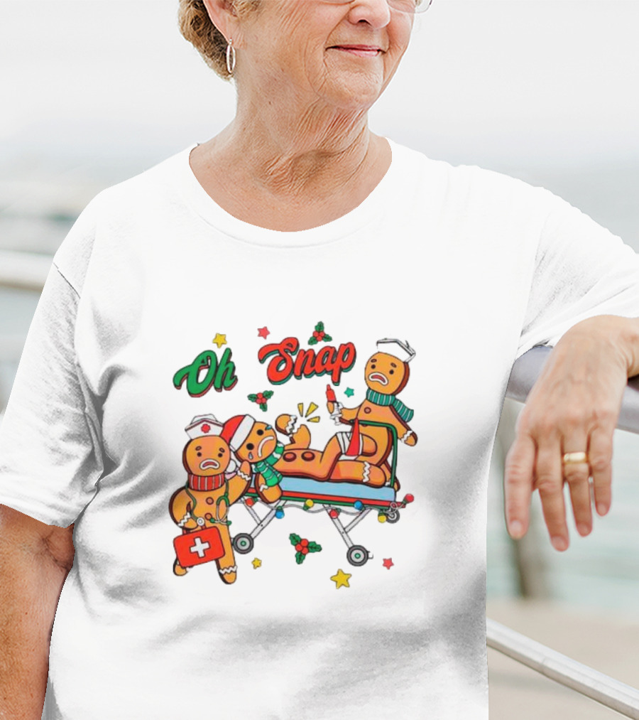 Oh Snap Gingerbread Nurse Ambulance Christmas T-Shirt