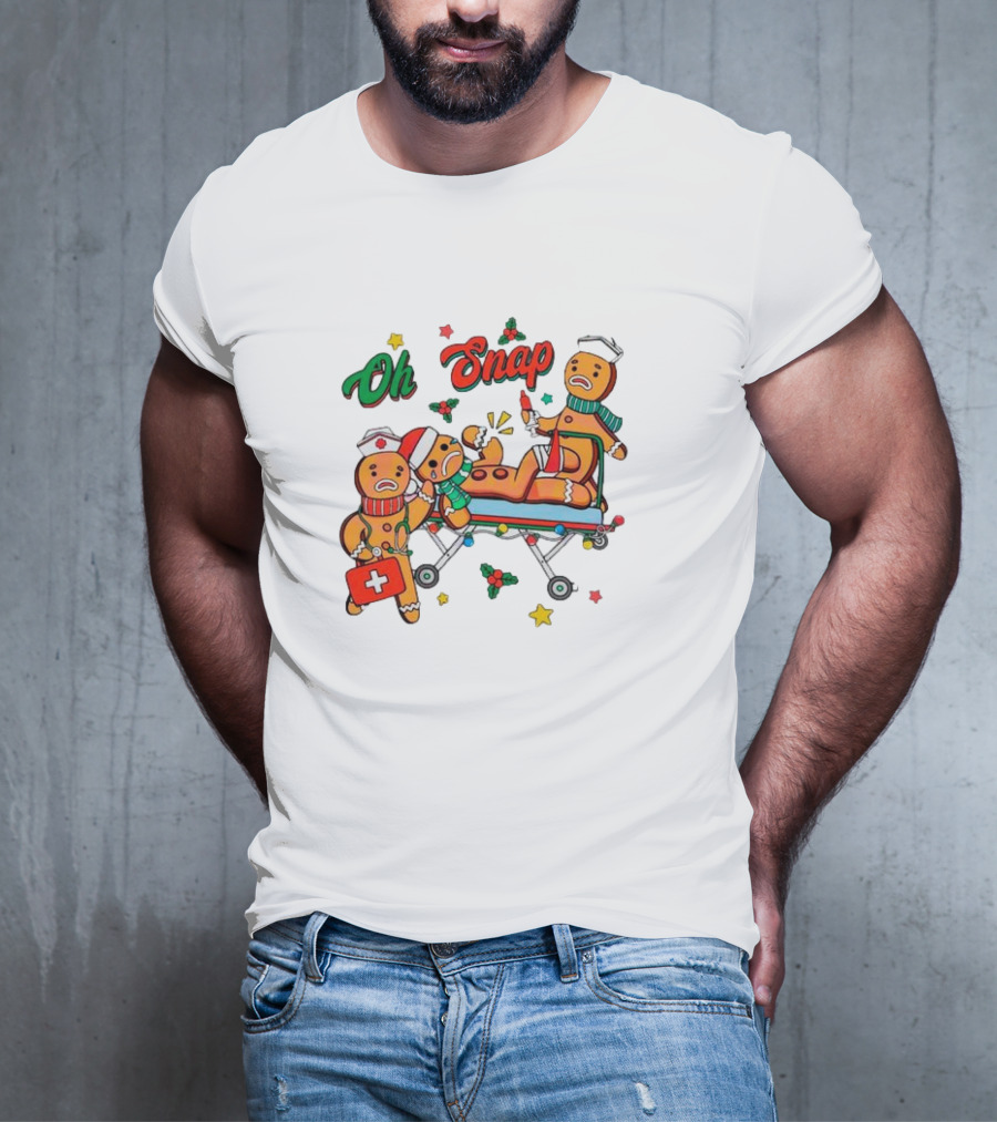 Oh Snap Gingerbread Nurse Ambulance Christmas T-Shirt