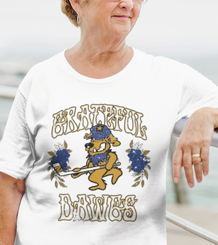 Grateful Dawgs Rail Yard Dawgs Walking Dog With Hat And Flowers T-Shirt