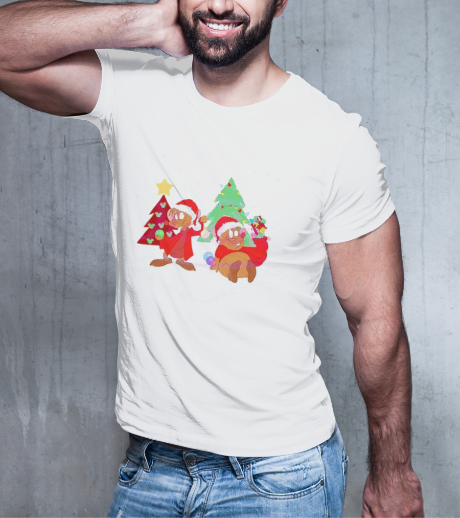Santa Jaq And Gus With Christmas Lights And Presents By Christmas Tree T-Shirt