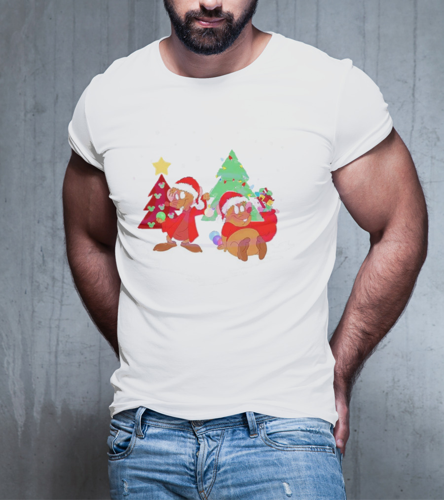 Santa Jaq And Gus With Christmas Lights And Presents By Christmas Tree T-Shirt