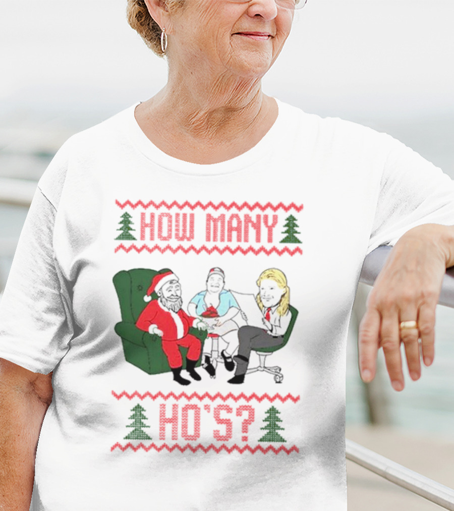 How Many Ho’s Santa Chair Christmas T-Shirt