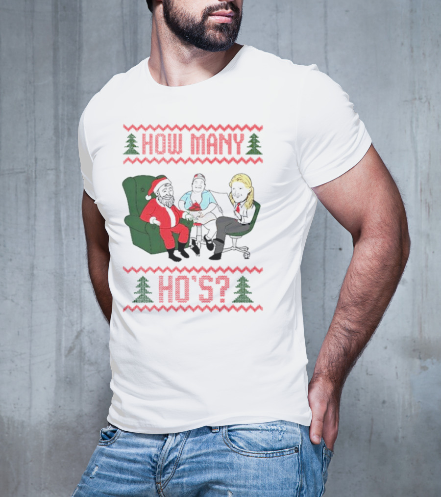How Many Ho’s Santa Chair Christmas T-Shirt
