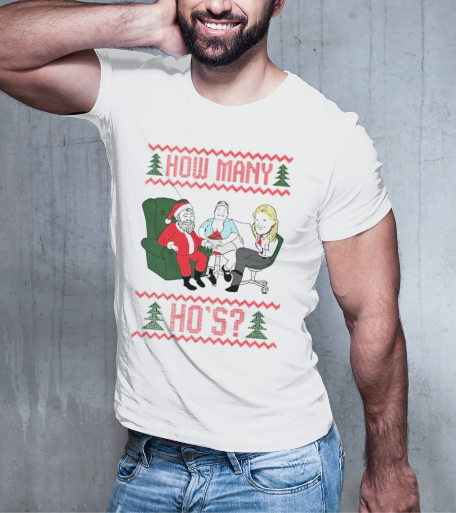 How Many Ho’s Santa Chair Christmas T-Shirt