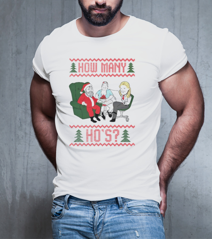 How Many Ho’s Santa Chair Christmas T-Shirt
