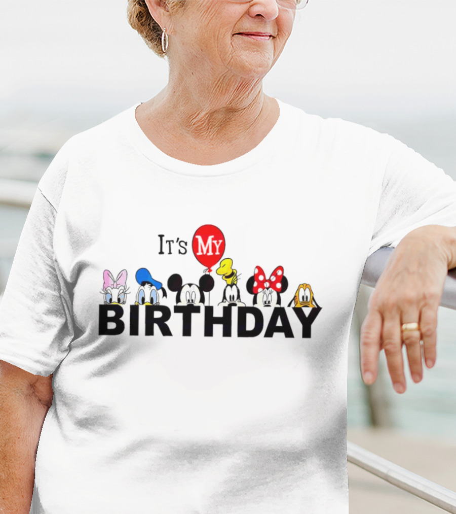 It's My Birthday Disney Characters Mickey Minnie Donald Balloon T-Shirt