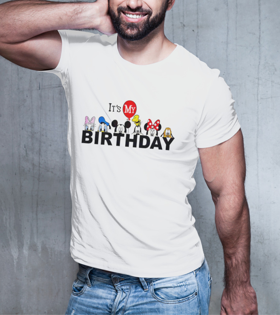 It's My Birthday Disney Characters Mickey Minnie Donald Balloon T-Shirt