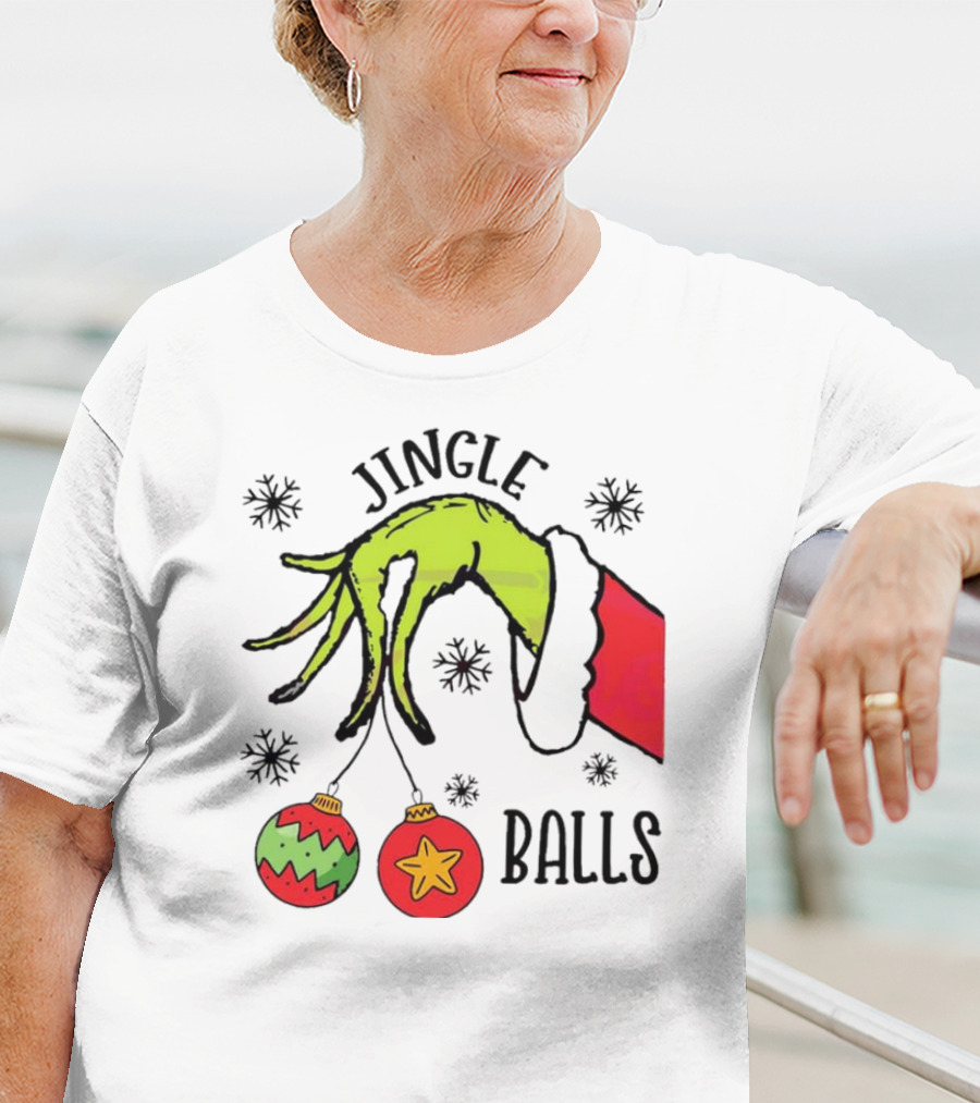 Jingle Balls Grinch Hand Holding Christmas Ornaments T-Shirt