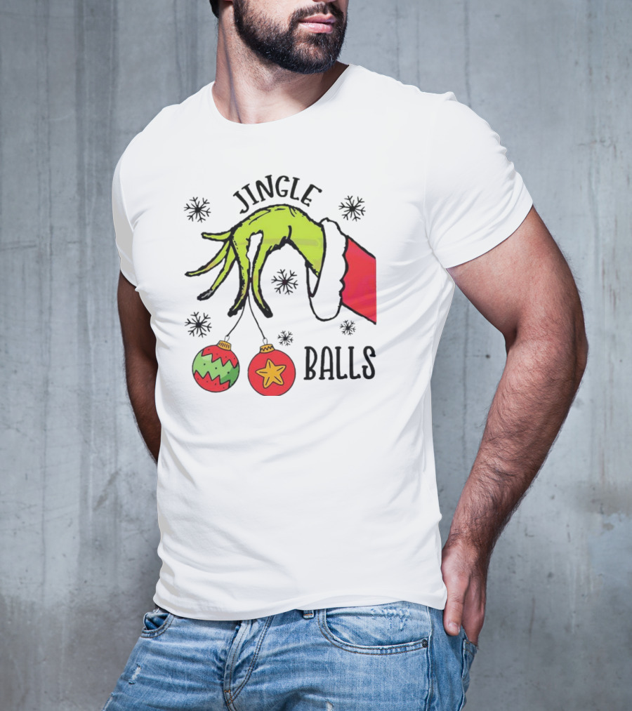 Jingle Balls Grinch Hand Holding Christmas Ornaments T-Shirt