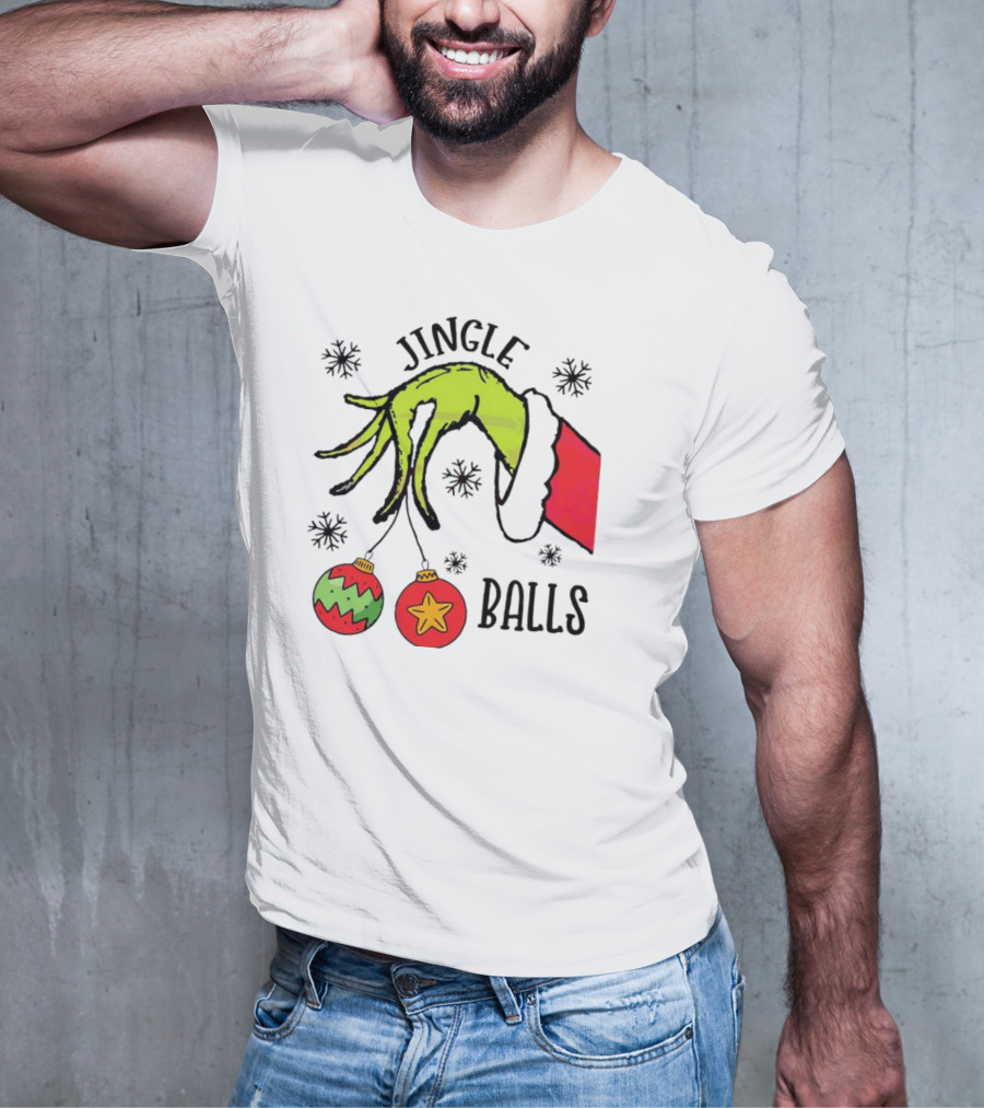 Jingle Balls Grinch Hand Holding Christmas Ornaments T-Shirt