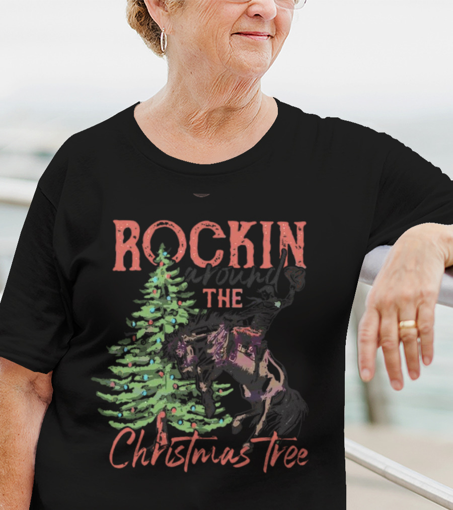 Rockin Around The Christmas Tree Horse And Holiday Lights T-Shirt