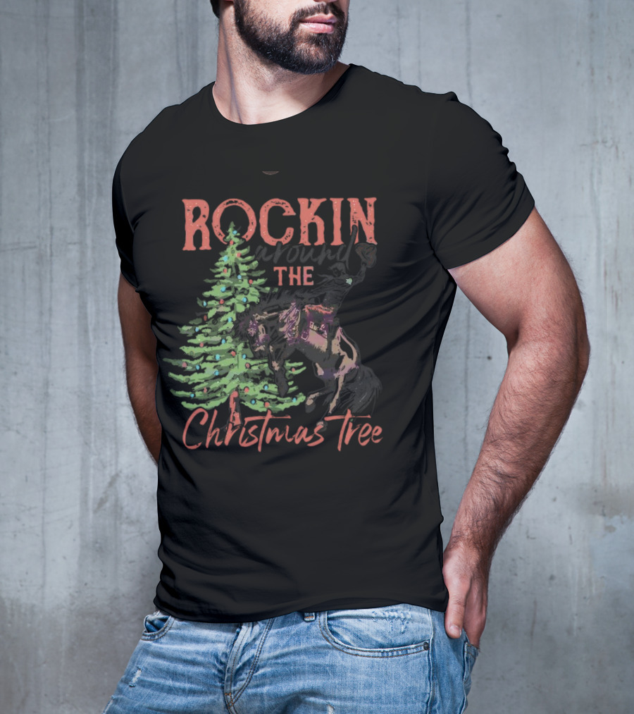 Rockin Around The Christmas Tree Horse And Holiday Lights T-Shirt