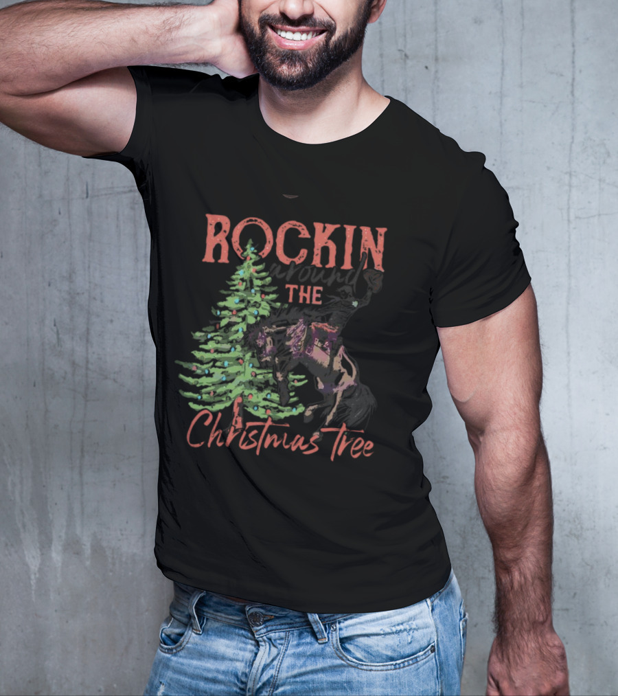 Rockin Around The Christmas Tree Horse And Holiday Lights T-Shirt
