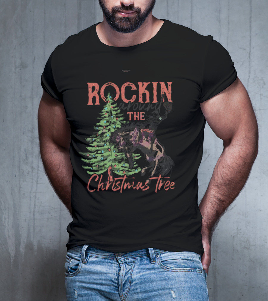 Rockin Around The Christmas Tree Horse And Holiday Lights T-Shirt