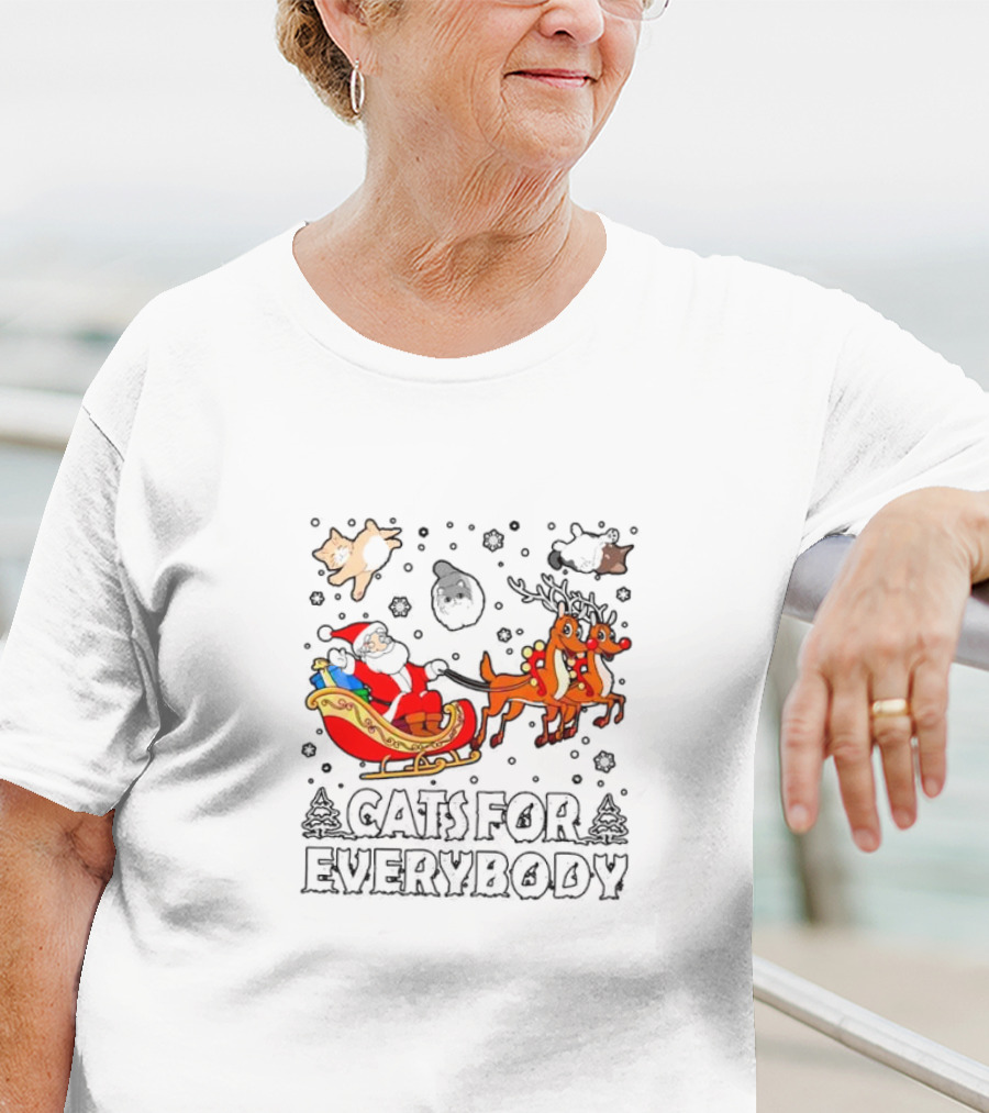 Cats For Everybody Santa Sleigh Christmas Reindeer T-Shirt