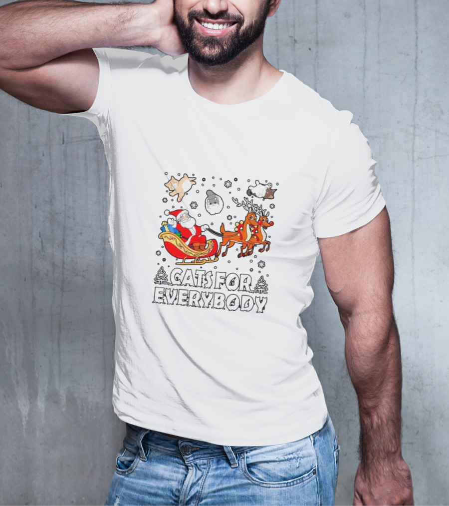 Cats For Everybody Santa Sleigh Christmas Reindeer T-Shirt