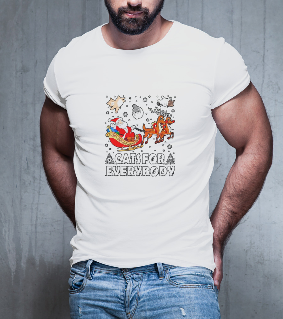 Cats For Everybody Santa Sleigh Christmas Reindeer T-Shirt