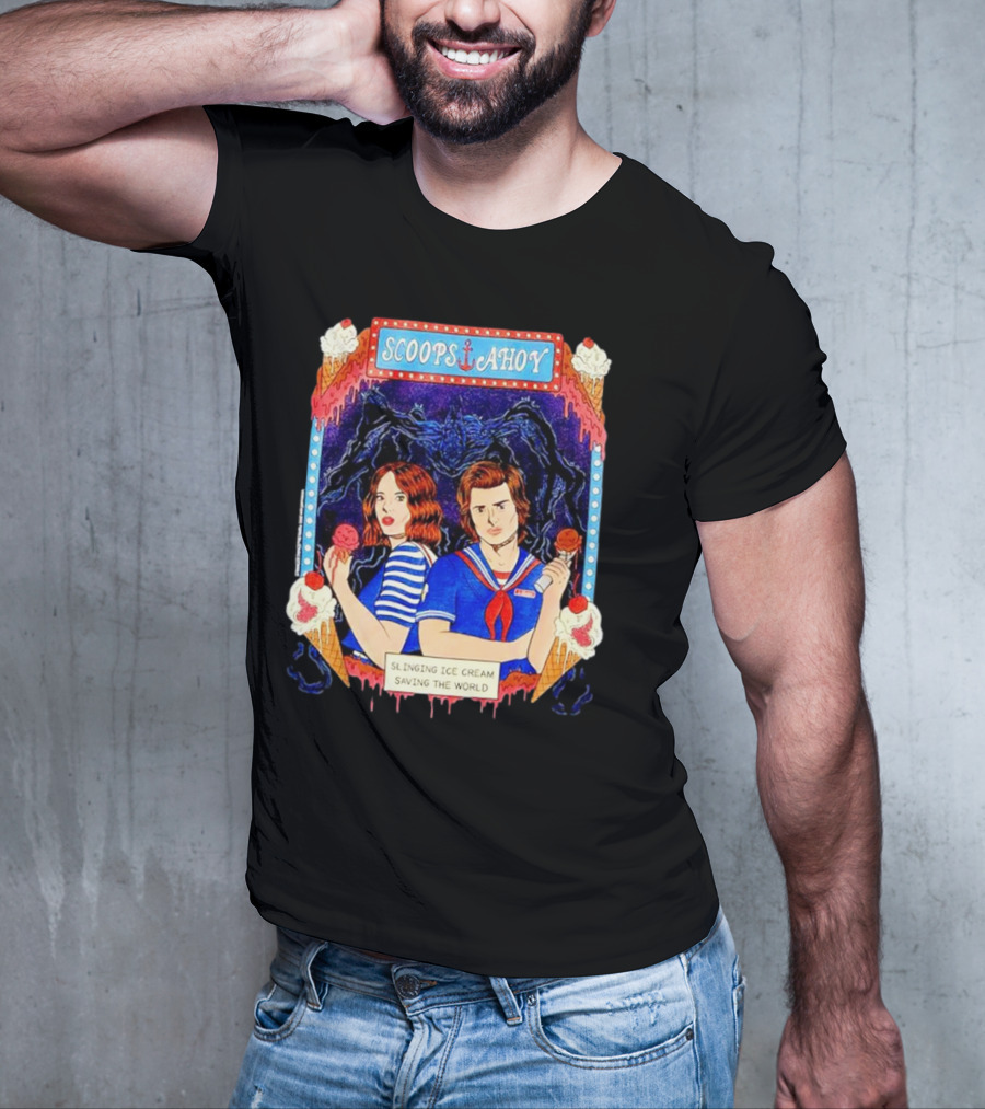 Scoops Ahoy Slinging Ice Cream Saving The World Stranger Things Duo Vintage T-Shirt