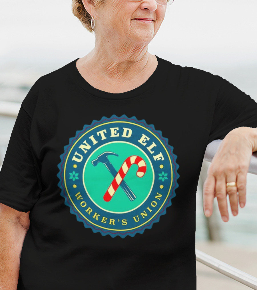 United Elf Worker's Union Candy Cane And Hammer Emblem T-Shirt