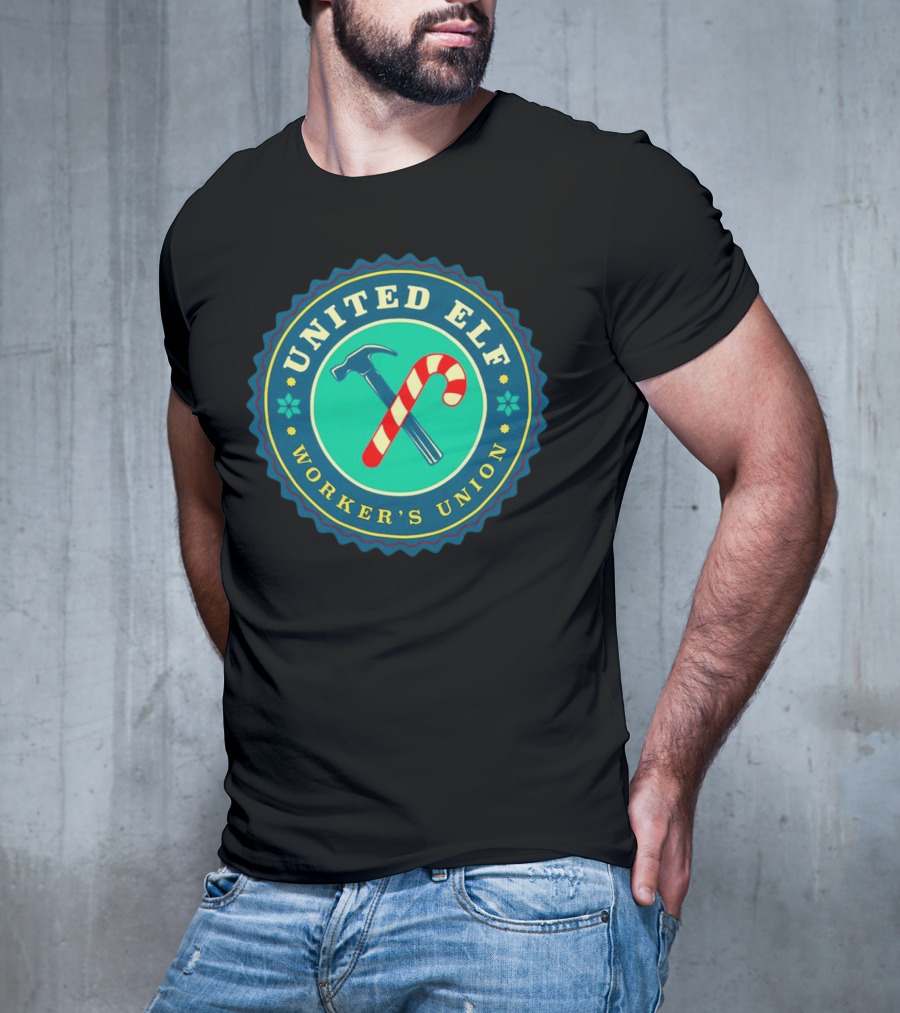 United Elf Worker's Union Candy Cane And Hammer Emblem T-Shirt