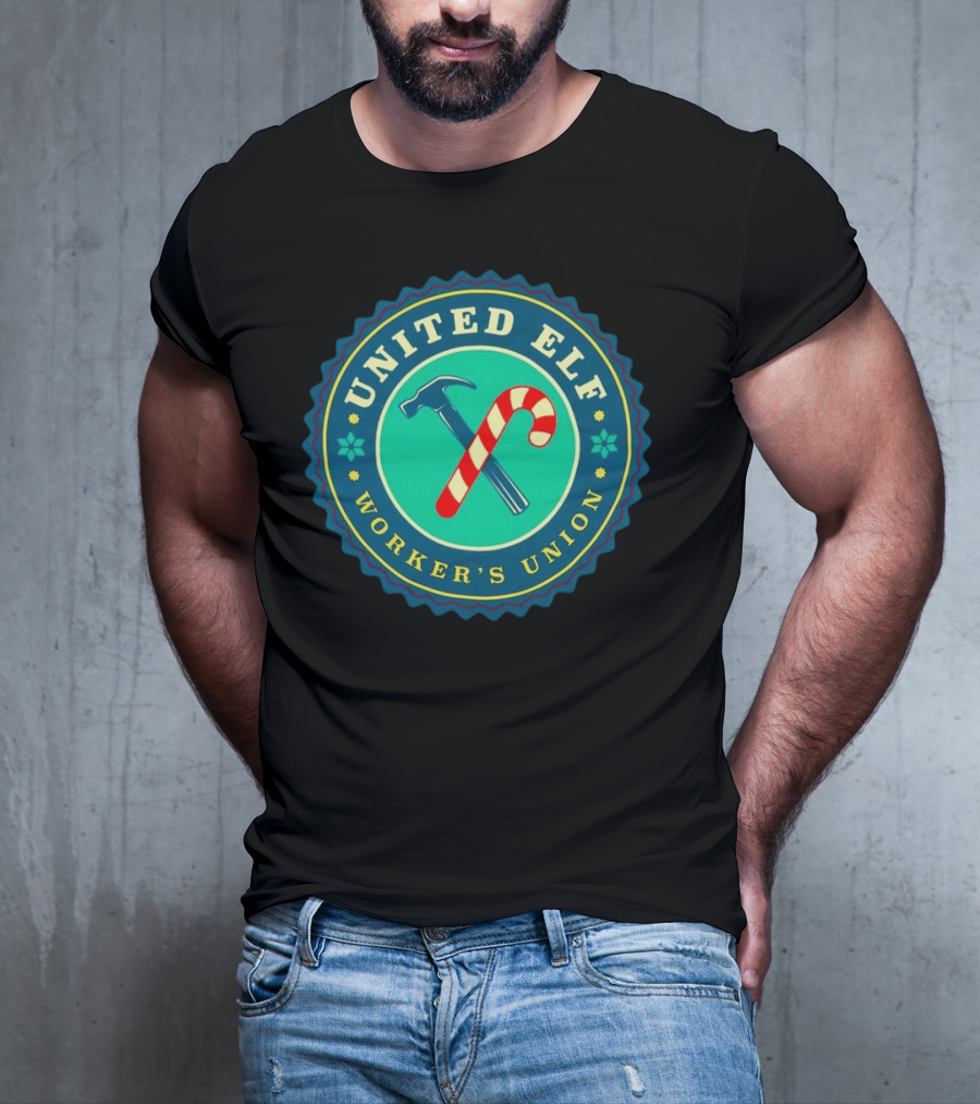 United Elf Worker's Union Candy Cane And Hammer Emblem T-Shirt