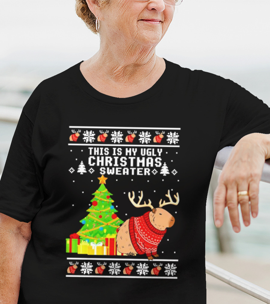 This Is My Ugly Christmas Sweater Capybara Reindeer T-Shirt