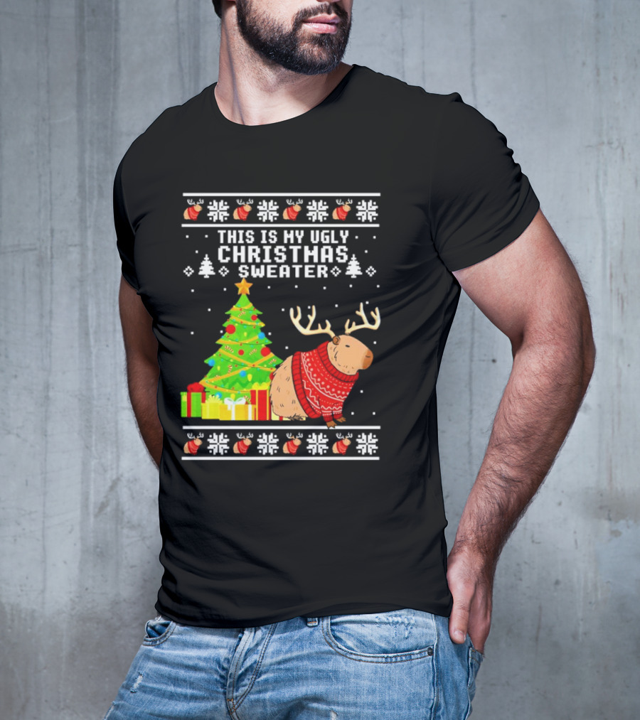 This Is My Ugly Christmas Sweater Capybara Reindeer T-Shirt
