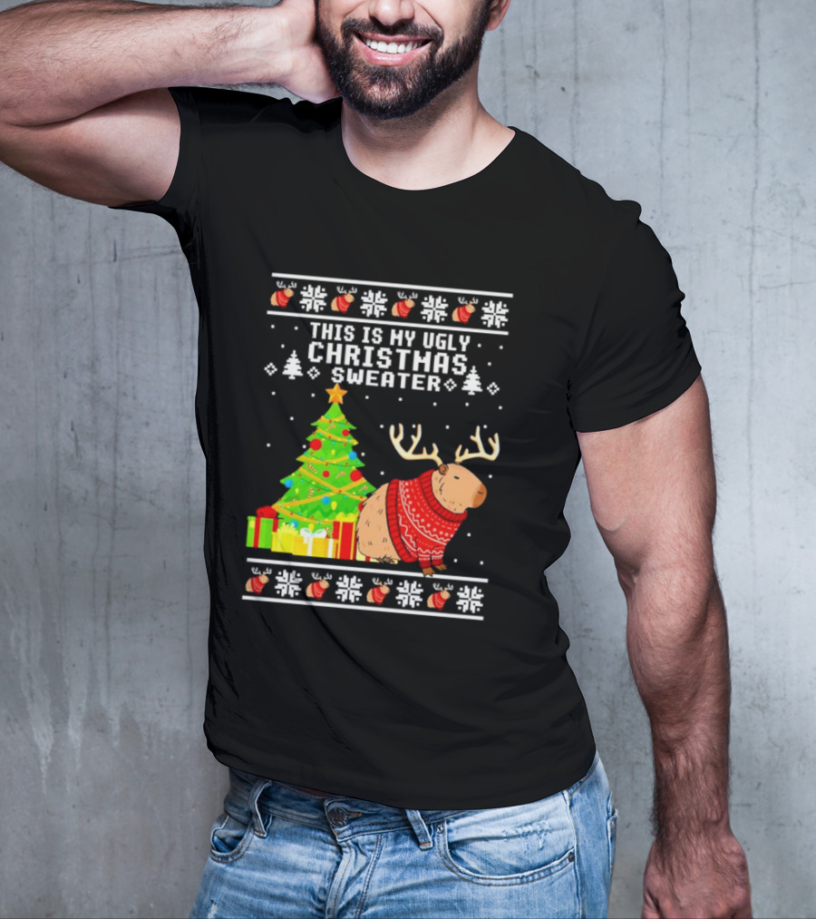 This Is My Ugly Christmas Sweater Capybara Reindeer T-Shirt