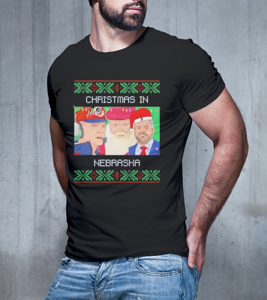 CHRISTMAS IN NEBRASKA HUSKERS SANTA COACH HOLIDAY T-Shirt
