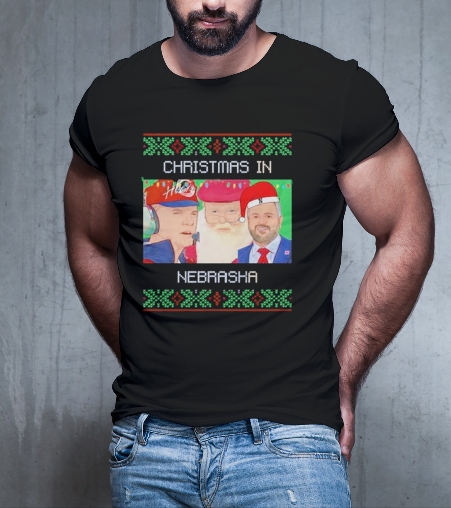 CHRISTMAS IN NEBRASKA HUSKERS SANTA COACH HOLIDAY T-Shirt