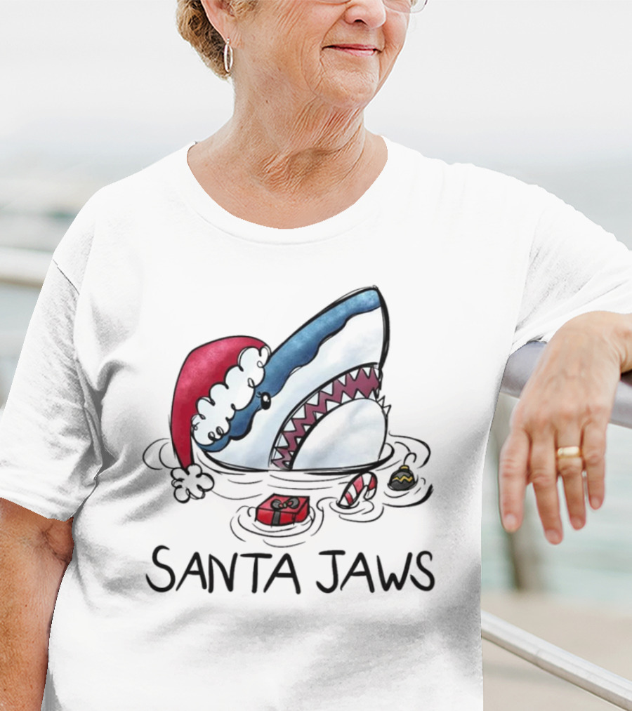 Santa Jaws Funny Shark Christmas T-Shirt