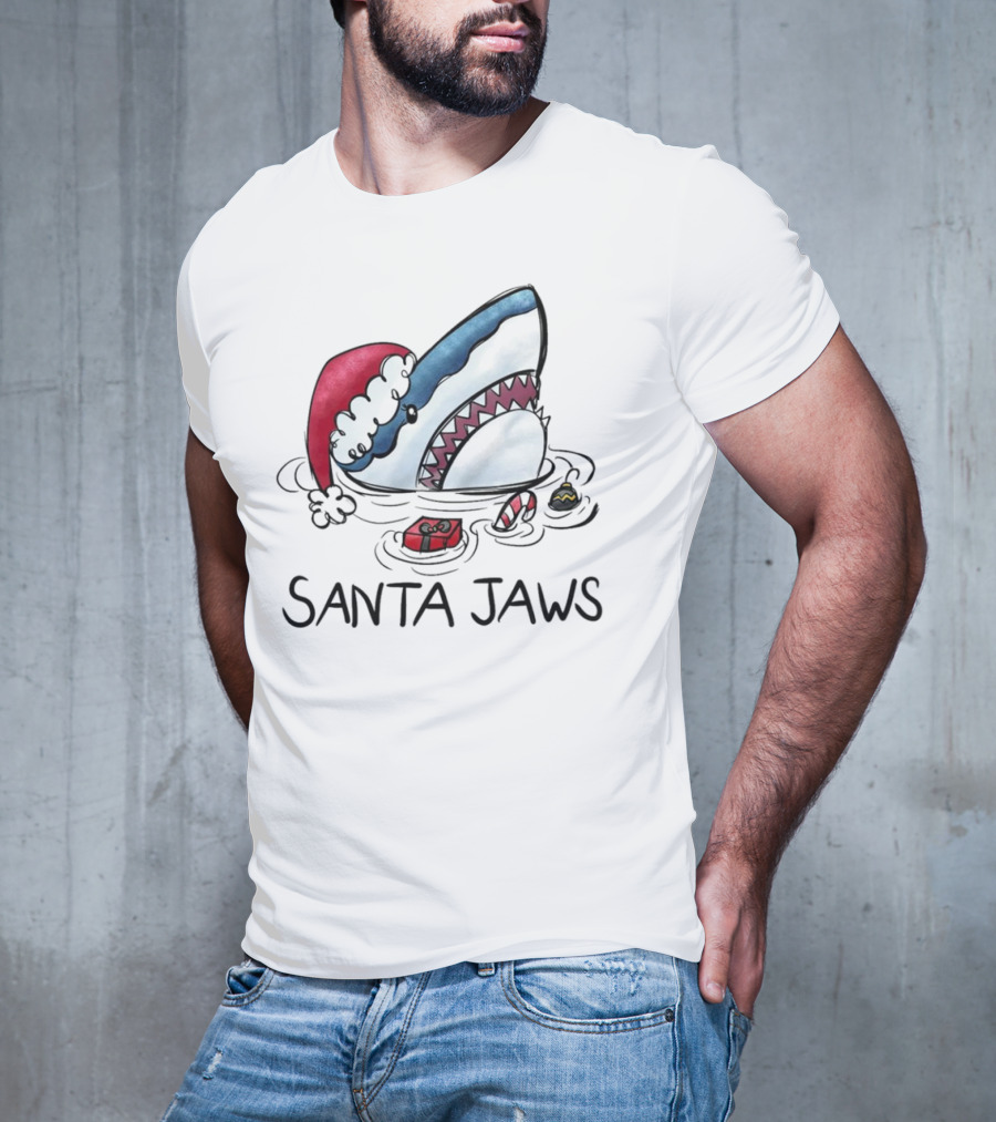 Santa Jaws Funny Shark Christmas T-Shirt